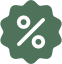 A green and black icon of a percent sign.