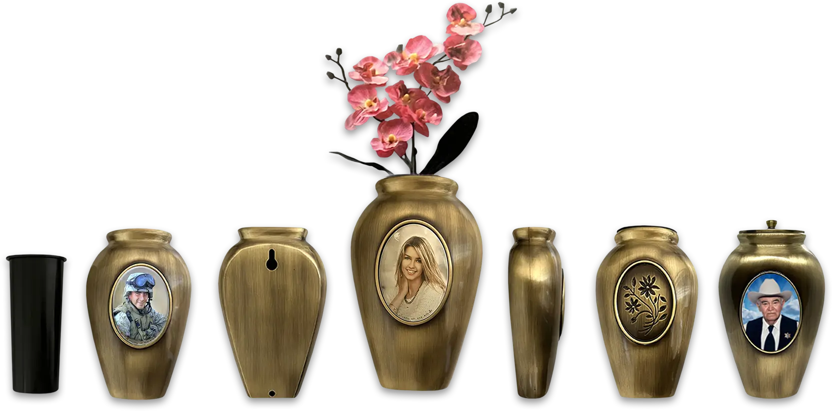 A group of vases with flowers in them.