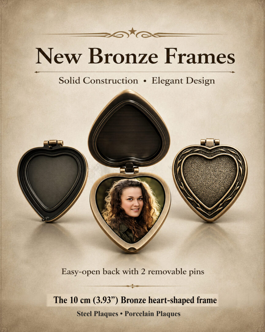 Bronze heart-shaped locket frames with photo